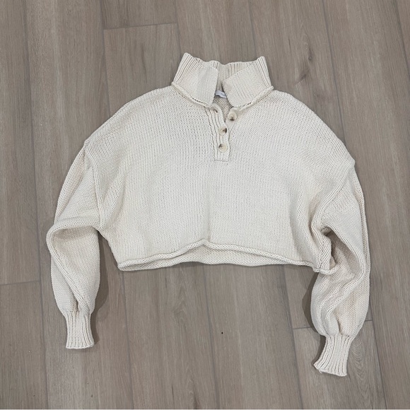 Zara chunky knit cropped sweater beige small - Picture 2 of 6